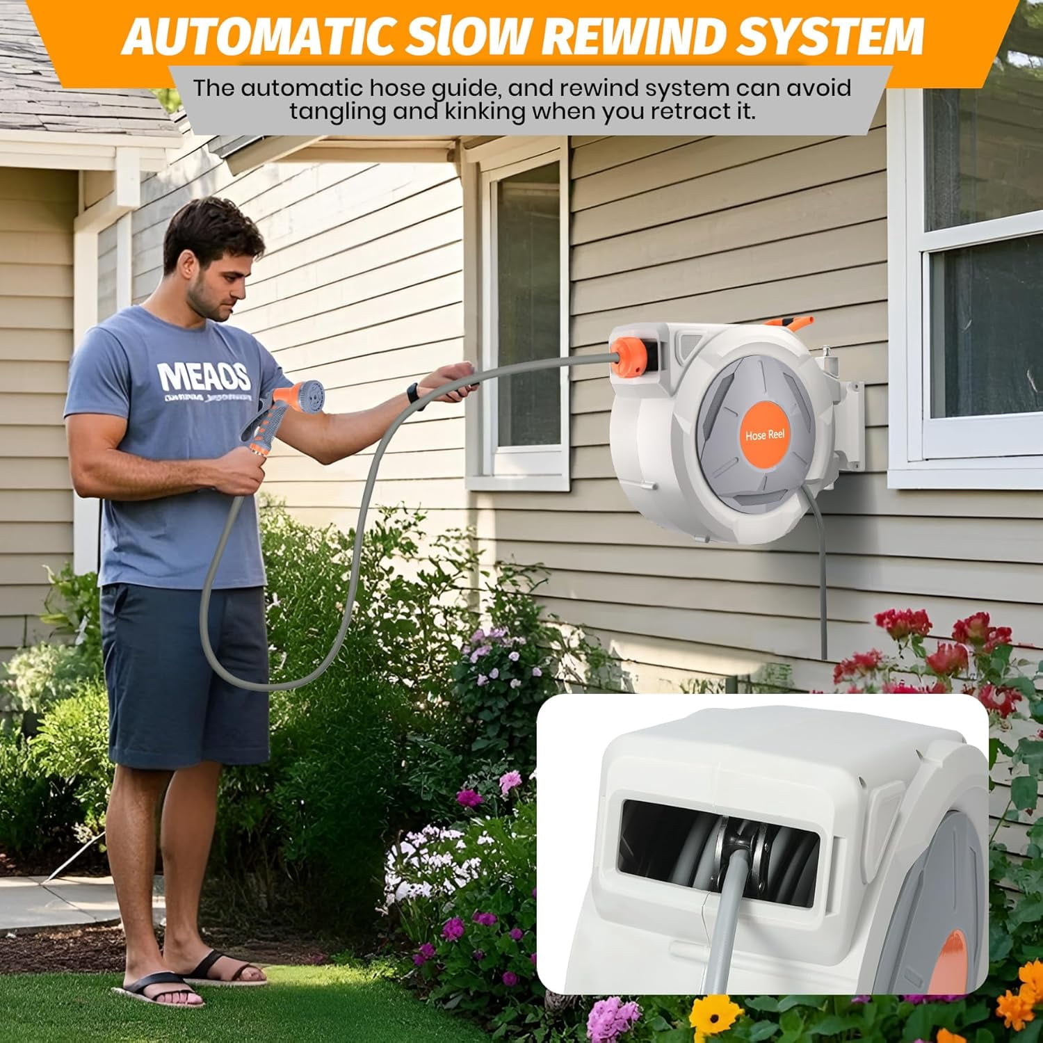 ChaoLink Retractable Garden Hose Reel 1/2 Inch*65 Ft - UV Resistant, Heavy Duty with 9 Function Sprayer Nozzle