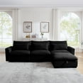 thumbnail image 3 of Corduroy Sectional Sofa with Storage Ottoman and Pillows - Modular L-Shaped Design for Living Rooms and Apartments, Durable Velvet-Like Fabric in Black, 3 of 9