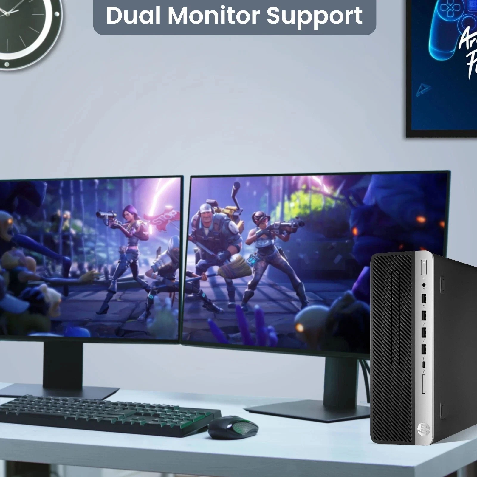 Restored HP G4 Gaming Desktop Computer PC – Intel Core i5-8500 – 16GB DDR4 RAM – 512GB SSD – 24" LED Monitor – RGB Keyboard & Mouse – NVIDIA GeForce GT 1030 DDR5 – WiFi – Windows 11 Pro (Refurbished)