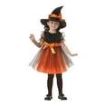 thumbnail image 2 of Odeerbi Kids Girls Halloween Witch Role Playing Clothes Stage Performance Outfits Kids Fashion Cute Party Princess Dress with Witch Hat Set Kids Clothes Orange, 2 of 8