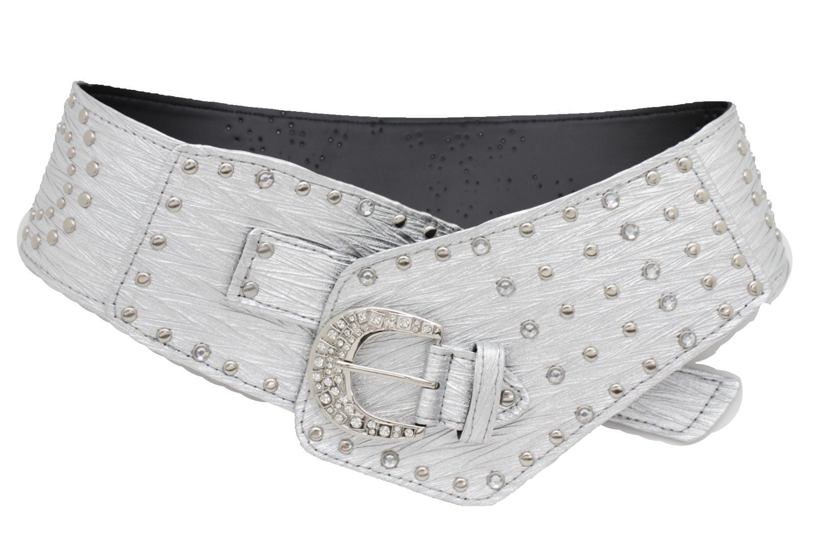 HIGH SWAROVSKY BELT AND STUDS WITH BIG BUCKLE Woman Black Silver  2014526854168