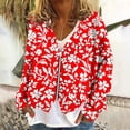 thumbnail image 2 of successthop Fuzzy Jackets for Women Flannel Outwear Long Sleeve Zip Up V Neck Streetwear Lightweight Floral Coat Red M, 2 of 5