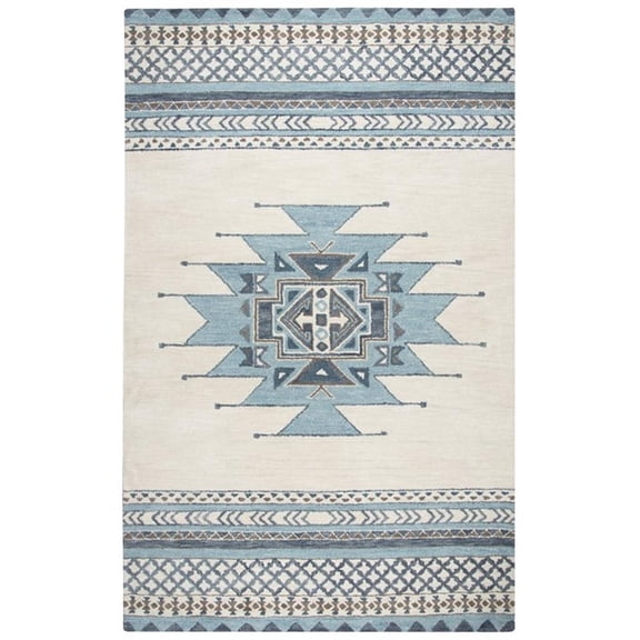 Alora Decor Ryder 8' x 10' Southwest/Tribal Blue/Ivory Hand-Tufted Area Rug