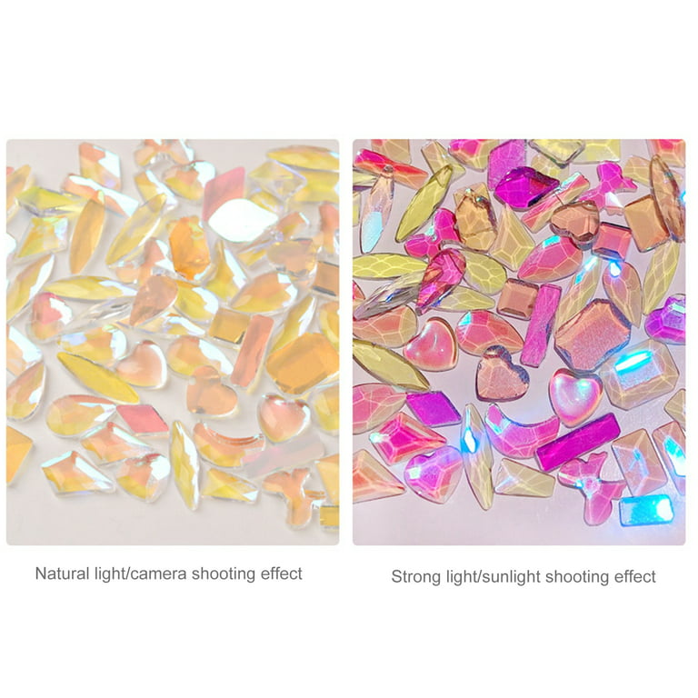 24pcs Aurora Nail Gems Nail Rhinestones, 3D Shiny Rhinestones for Nails  Multi-Shaped Clear Crystal Nail Diamonds Rectangular Rhinestone Flower Star