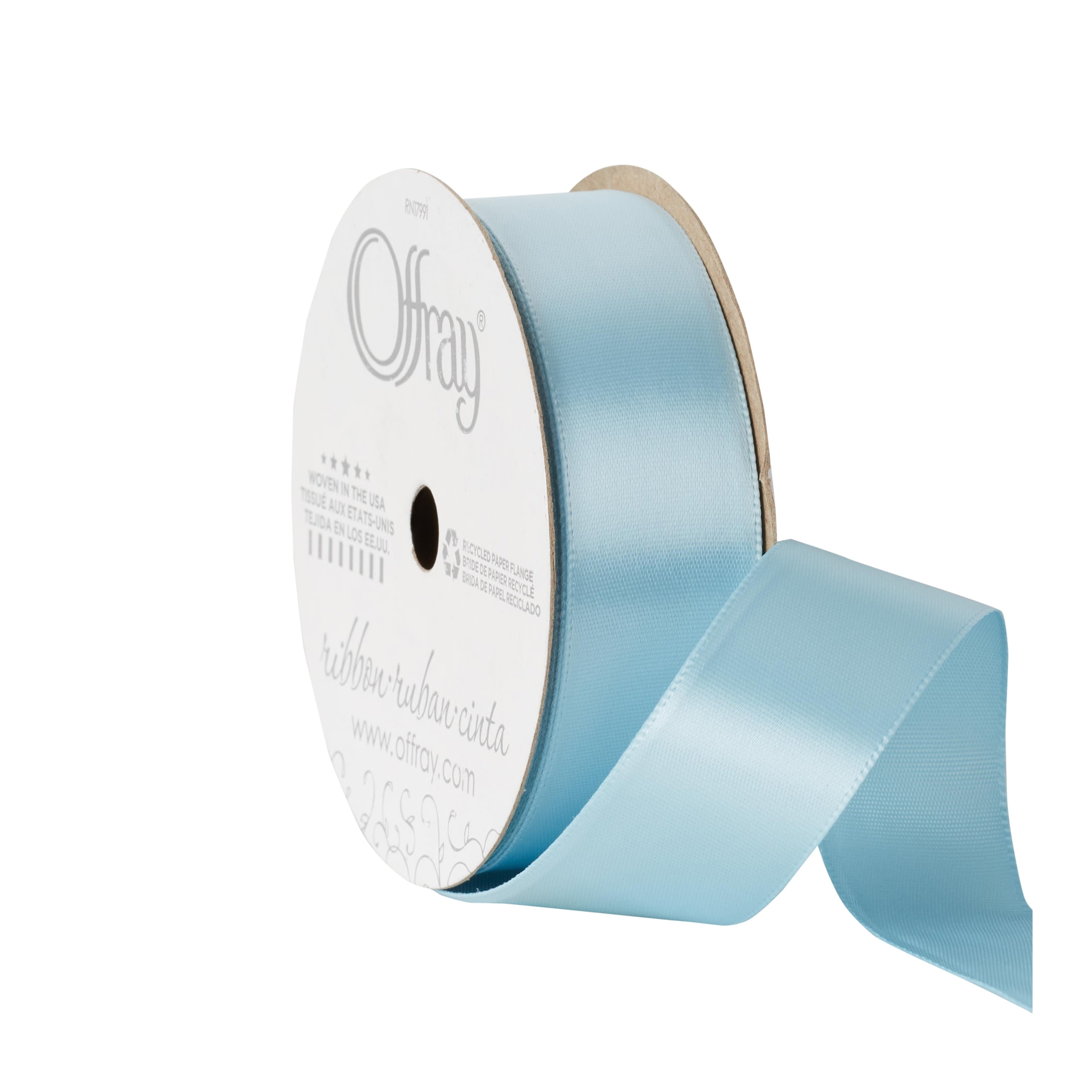Offray Ribbon, Powder Blue 7/8 inch Single Face Satin Polyester Ribbon, 18 feet