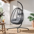 thumbnail image 3 of ALAULM Hanging Swing Egg Chair with Cushioned Headrest and Foldable, Grey - Set of 1, 3 of 11