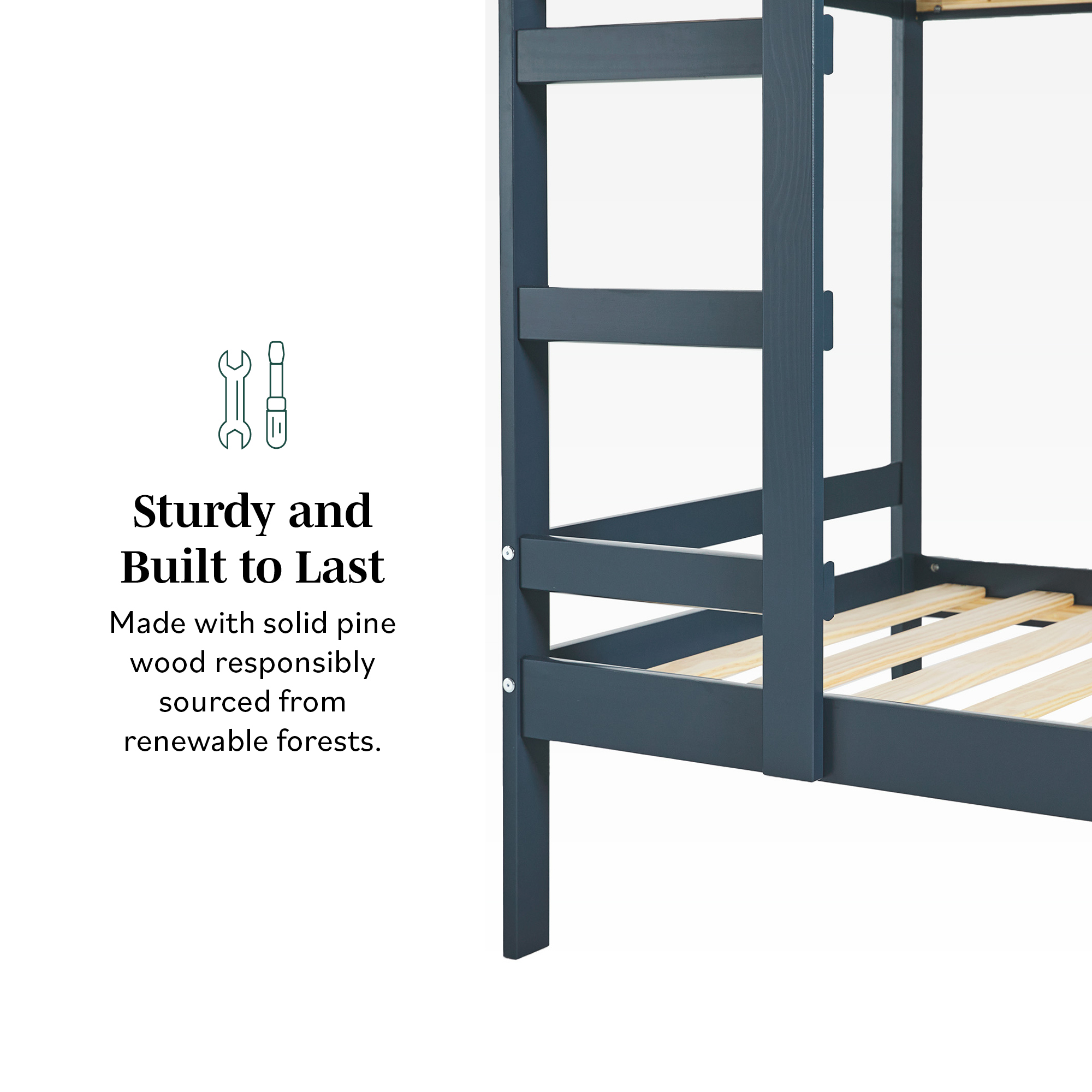 Walker Edison Modern Solid Wood Twin over Twin Bunkbed, Midnight Navy - image 4 of 16