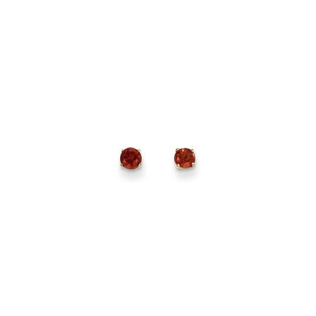 - 14k Yellow Gold Round Red Garnet 3mm Post Stud Earrings For Women