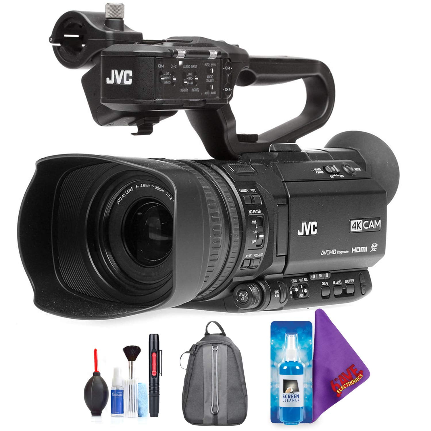 JVC GYHM180 Ultra HD 4K Camcorder with HDSDI + Pro Accessories Bundle