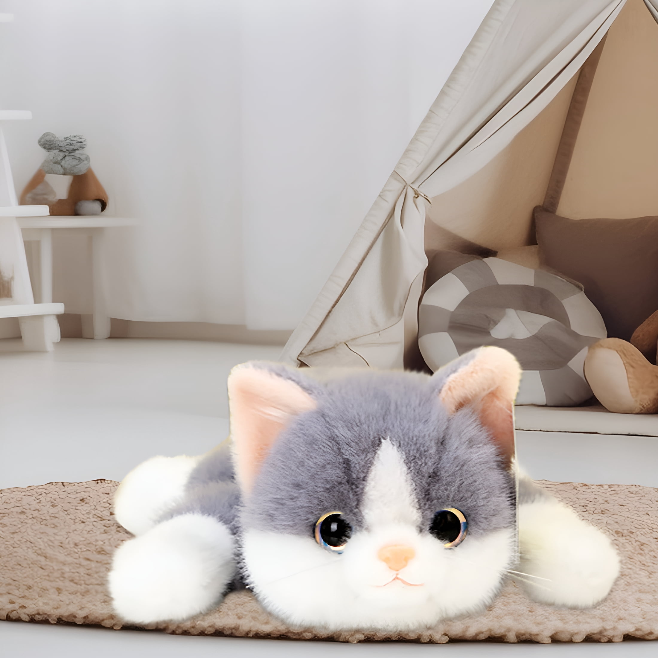 CYFW Weighted Cat Stuffed Animals 0.6 Lbs Cute Realistic Plush Toys 11.8 Inch Soft Plushies Gifts for Kids,Birthday Christmas for Kids,Boys,Girls,Adults,Grey