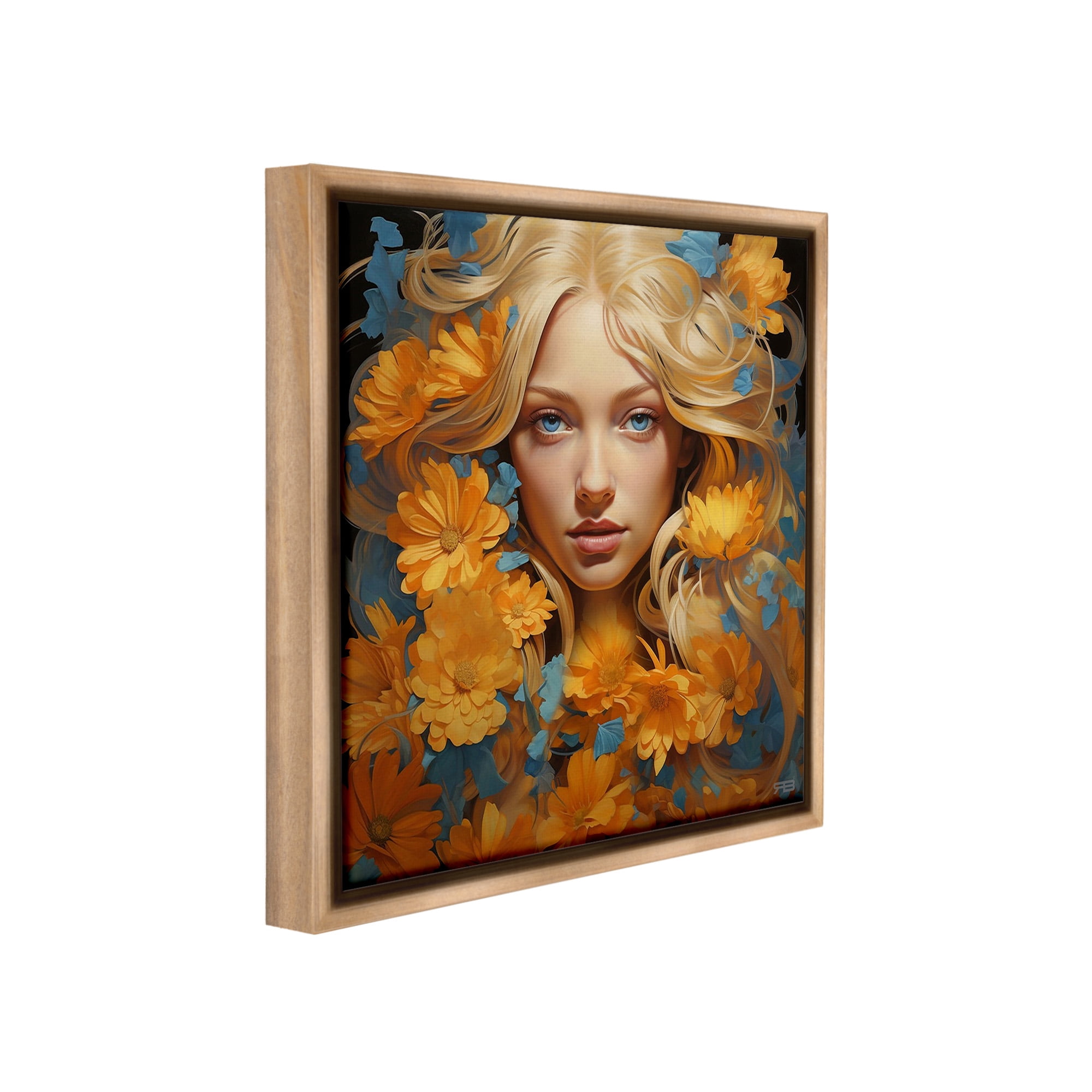 Stupell Industries Girl with Cascading Flowers Botanical & Floral Painting Brown Floater Framed Canvas Art Print Wall Art, 18 x 18