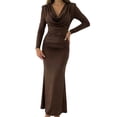 thumbnail image 3 of TaTaai Womens Casual Cowl Neck Long Dress Long Sleeve Solid Color Slim Fit Pleated Bodycon Maxi Dress Elegant Soft Comfortable for Fall Daily Party Wear Gift, 3 of 5