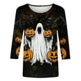 thumbnail image 5 of VKOYWKM Halloween Tshirt for Women 3/4 Sleeve Pumpkin Ghost Graphic T Shirts Casual Round Neck Loose Fit Party Top Spooky Print Tees, 5 of 5