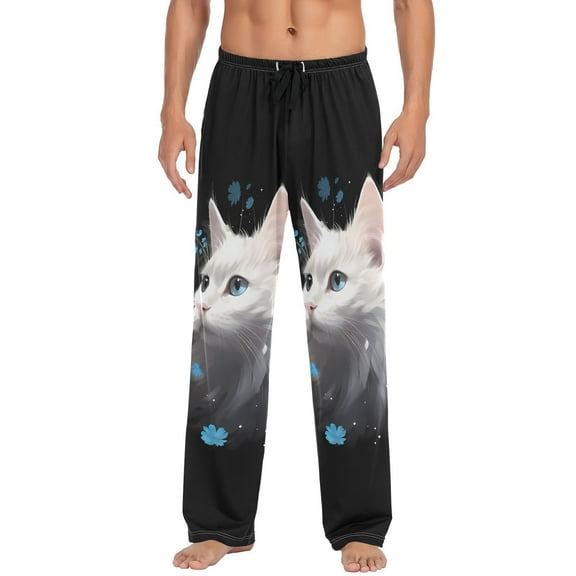 JSTEL White Cat Men's Sleepwear Mens Pajama Pants Bottoms with Pockets, XXL