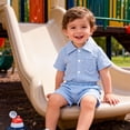 thumbnail image 5 of mgoYE Baby Boy Clothes 12-18 Months Toddler Boy Outfit Button Shirt Short Sleeve Tops Elastic Waist Shorts Solid Baby Clothes Summer Outfits(Blue,2-3 Years), 5 of 7