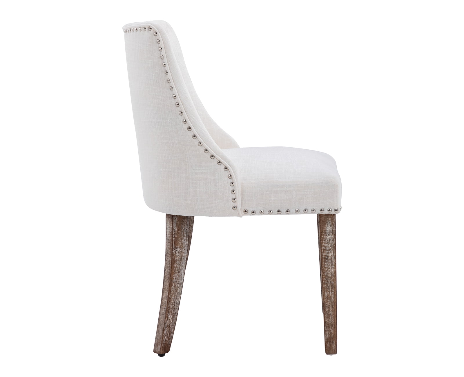 Guyou Dining Chairs Set of 2, Mid Century Modern Linen Upholstered Farmhouse Side Chairs with Nailhead and High Back for Kitchen Restaurant, Cream