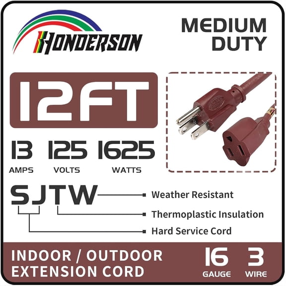 OTGFRF-12FT Brown Outdoor Extension Cord-16/3 SJTW Durable Extension Cord for Christmas Lights with 3 Prong Grounded Plug, Great for Outside Christmas Decorations