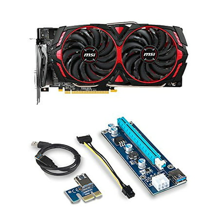 MSI Gaming Radeon RX 570 256-bit 8GB GDRR5 DirectX 12 VR Ready CFX Graphcis Card (RX 570 ARMOR MK2 8G OC) and Riser for for ETH Etheruem ZEC Zcash XMR Monero Cryptocurrency (Best Card For Mining)