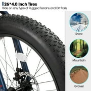 Hiland Fat Tire Bike, Shimano 7-Speed, Dual-Disc Brakes, 26 inch Trail Mountain Bike, Blue