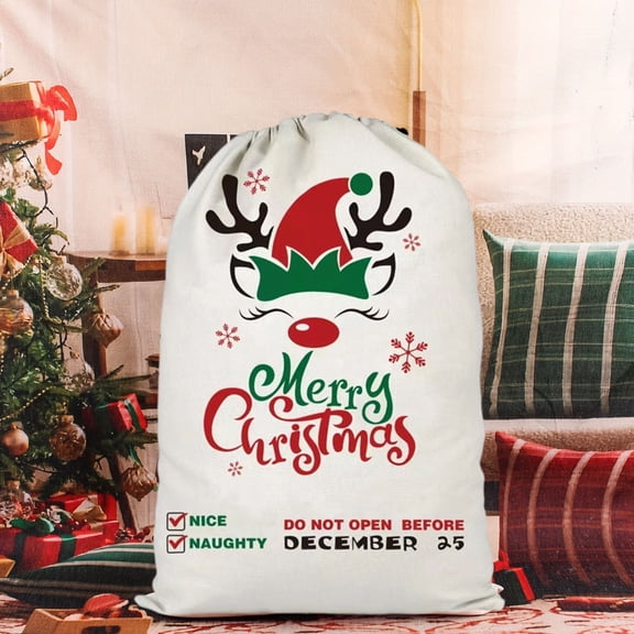 Deeceymbur Large Christmas Gift Bag Santa Sack Drawstring Closure Canvas Material Reusable Holiday Storage Tote for Presents and Candy