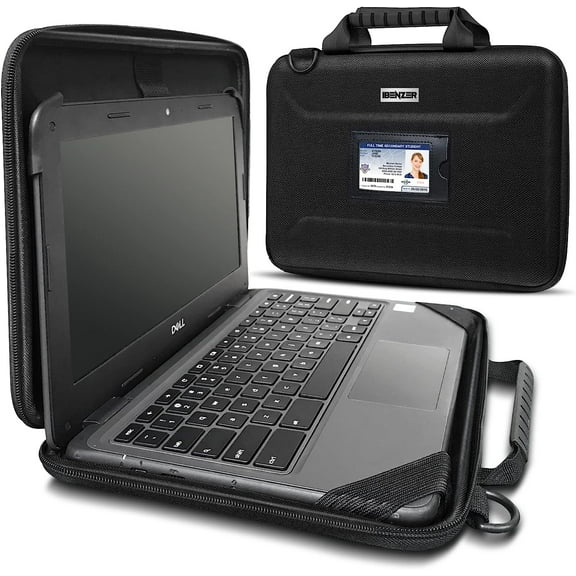 IBENZER EVA Stay-In Protective Case for 11-12 inch MacBook Air/Asus/Acer/Samsung/HP/Lenovo Chromebook Laptop, Laptop Bag & Shoulder Strap & Carrying Handle for K-12 Students, Work, Black,W-LS-EVA11-BK