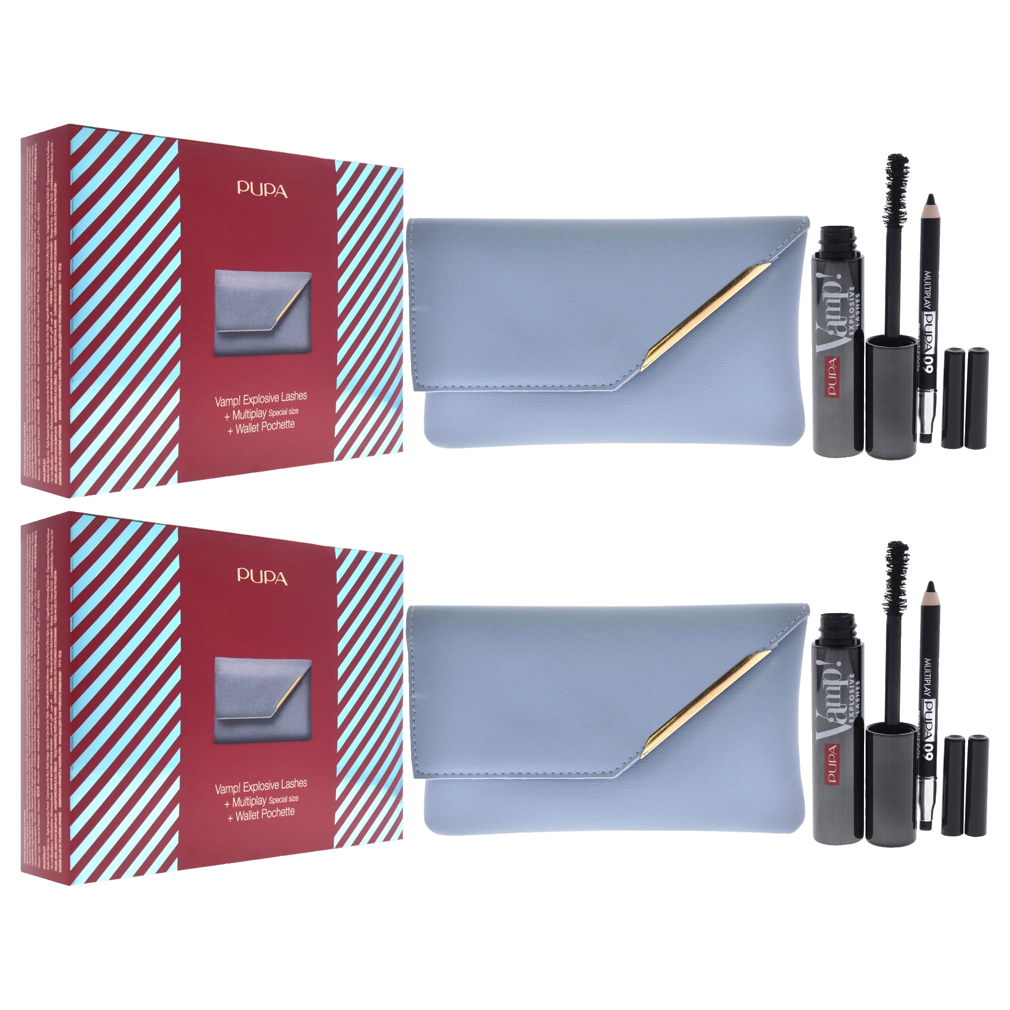Pupa Milano Vamp! Explosive Lashes and Multiply Set - Pack of 2 , 3 Pc 0.40oz Vamp! Explosive Lashes Mascara - 110 Black, 0.03oz Multiplay Eye Pencil - 09 Black, Wallet