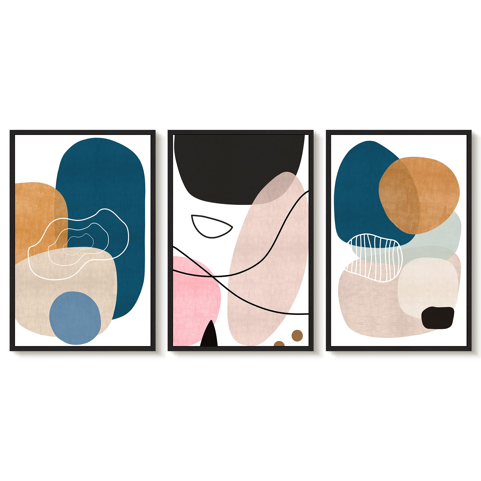 SHENIFY Large 24x36in3pcs Black Framed Modern Abstract Wall Art Color Blocks Artwork Home Decor for Bedroom Dining Room