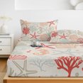 thumbnail image 6 of Full Size Fitted Sheet Set - Red Orange Coastal 3 Piece Bedding Sets 16" Deep Pocket Fitted Sheet with 2 Pillowcases Summer Beach Starfish Coral Nautical Rustic Brushed Microfiber Hotel Bed Sheets, 6 of 9