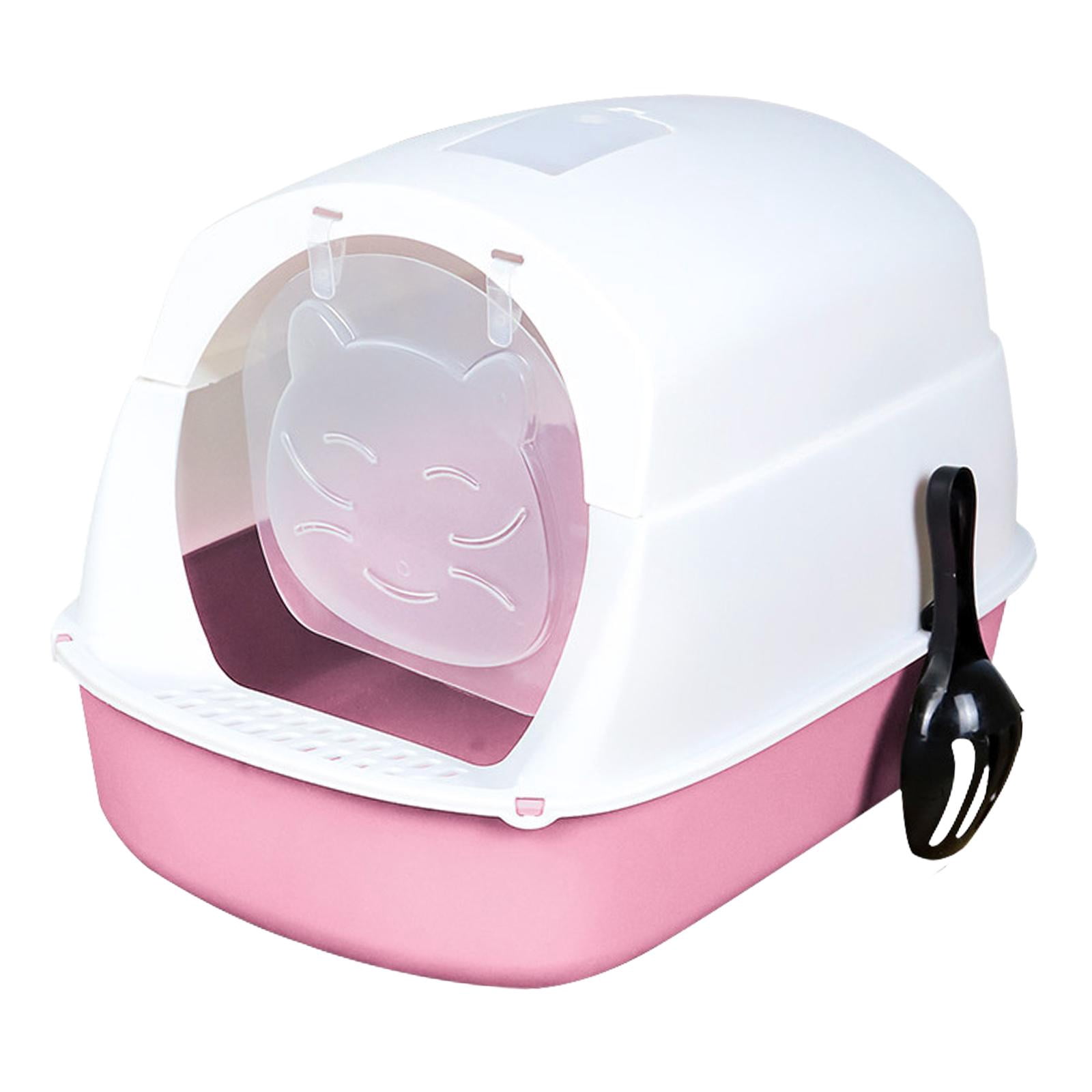 Hooded Cat with Lid Enclosed Cat Toilet Reusable Cat Litter Tray - Pink