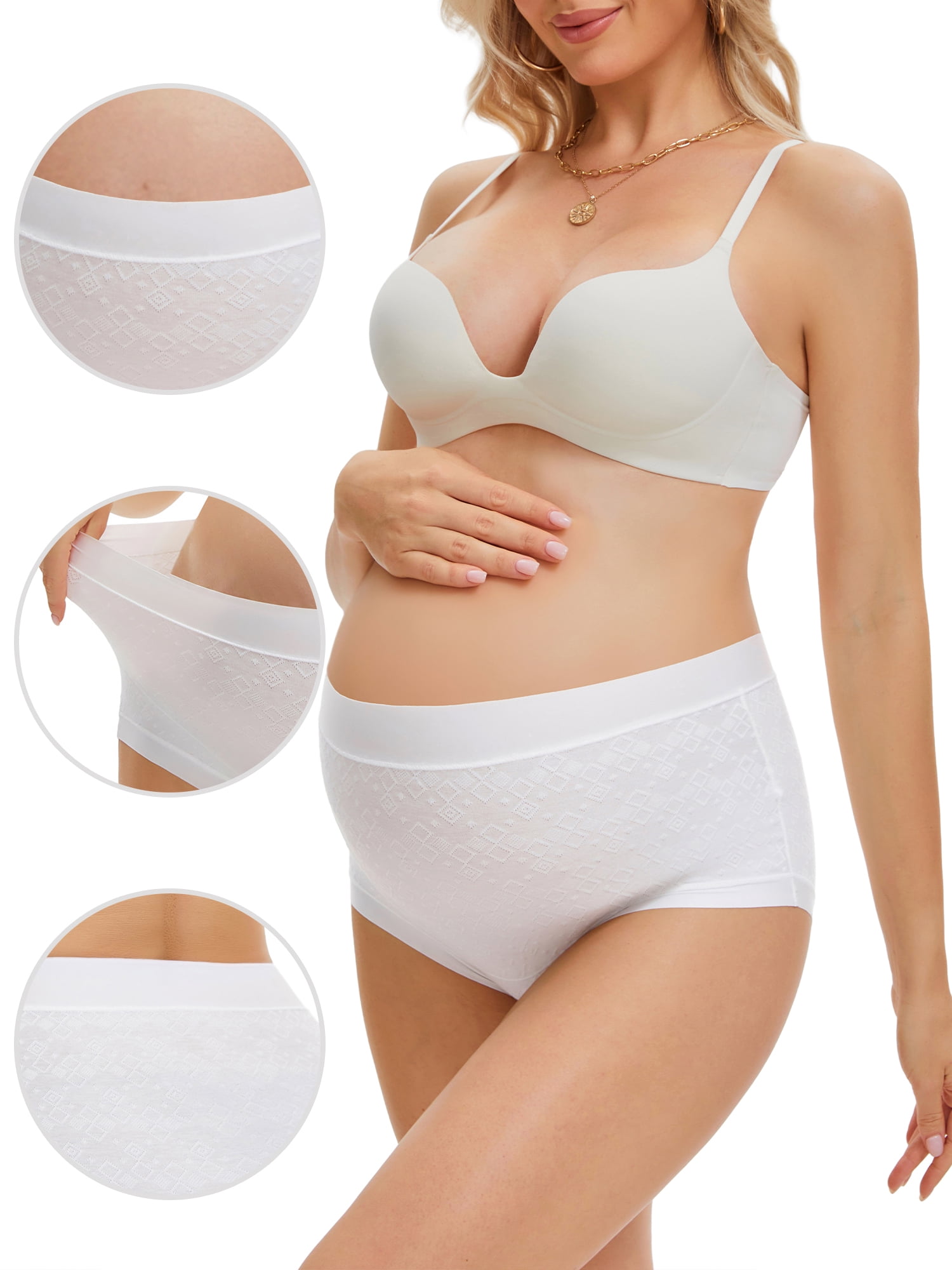 DARING DIVA Women's High Waist Cotton Underwear Jacquard Texture Briefs M Diamond White