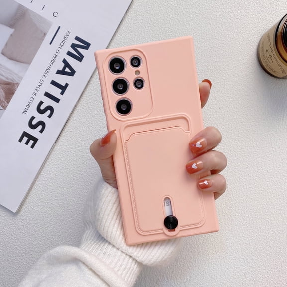 Mantto Phone Case for Samsung Galaxy A51 4G with Card Holder Soft Liquid Silicone Credit Card Slot Holder Shockproof Anti-Scratch TPU Rubber Protective Wallet Slim Cover for Women Men, Lightpink