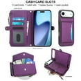 thumbnail image 4 of For iPhone Air【RFID Blocking】Multi functional 2-in-1 Soft PU Leather Wallet Case Magnetic Flip Cover Multi-Card Slots Zipper Pocket With Detachable Shoulder Strap And Wrist Strap,Purple, 4 of 7