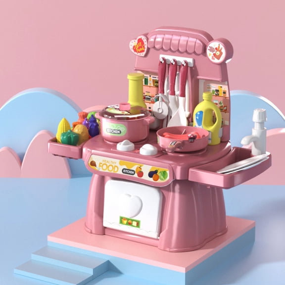 Mini Tabletop Kids Pretend Kitchen Playset with Stove Oven Pots Pans Utensils Play Food Vegetables Cleaning Supplies, Chef Cooking Role Play Toys for Toddlers Girls Boys Birthday Holiday Gifts