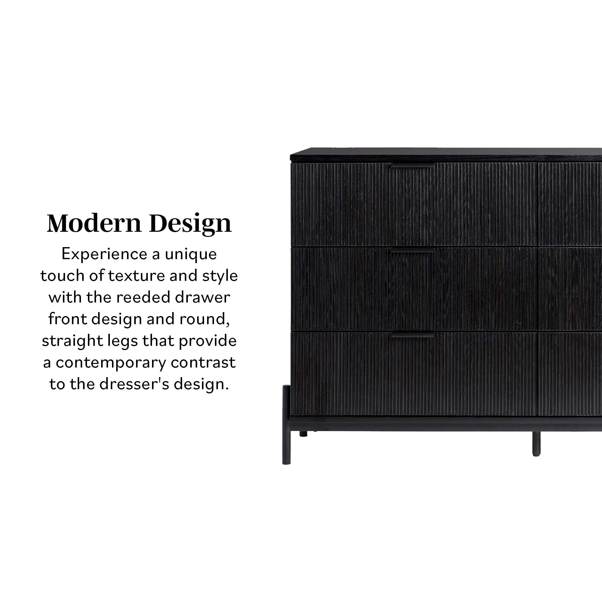 Walker Edison Mid-Century 6-Drawer Dresser with Reeded Drawer Fronts, Black