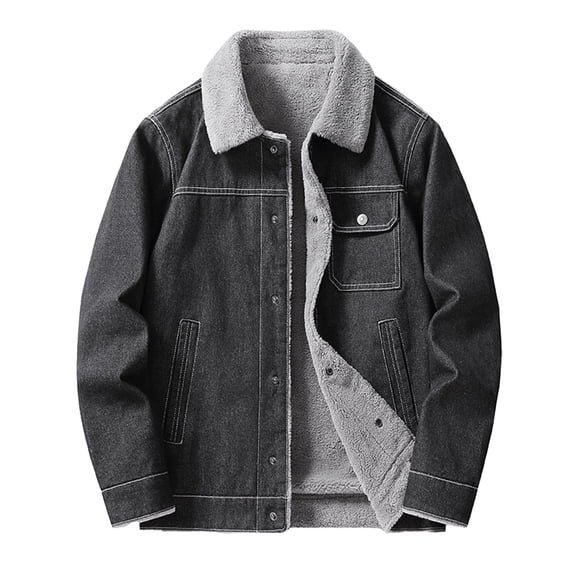 Men's Plus Velvet Thicken Jean Coat Winter Warm Fleece Lining Denim Jacket Outerwear Casual Slim Fit Sherpa Jackets Up to 65% off Clear!Clearance!!!