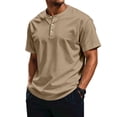 thumbnail image 3 of Hearthz Men's Henley Shirts 3 Button Mens Shirts Short Sleeve Basic Breathable Moisture Wicking Men's Athletic Shirts & Tees Khaki XXXL, 3 of 6