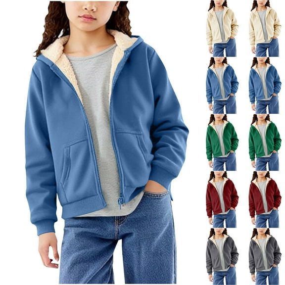 Fall/Winter Saving! HVOBTTY Toddlers Short Sweatshirt, Kids Fall and Winter Coats, Boys' and Girls' Casual Solid Color Long Sleeve Hooded Sweatshirt Sports Jacket Wine, 13-14 Years