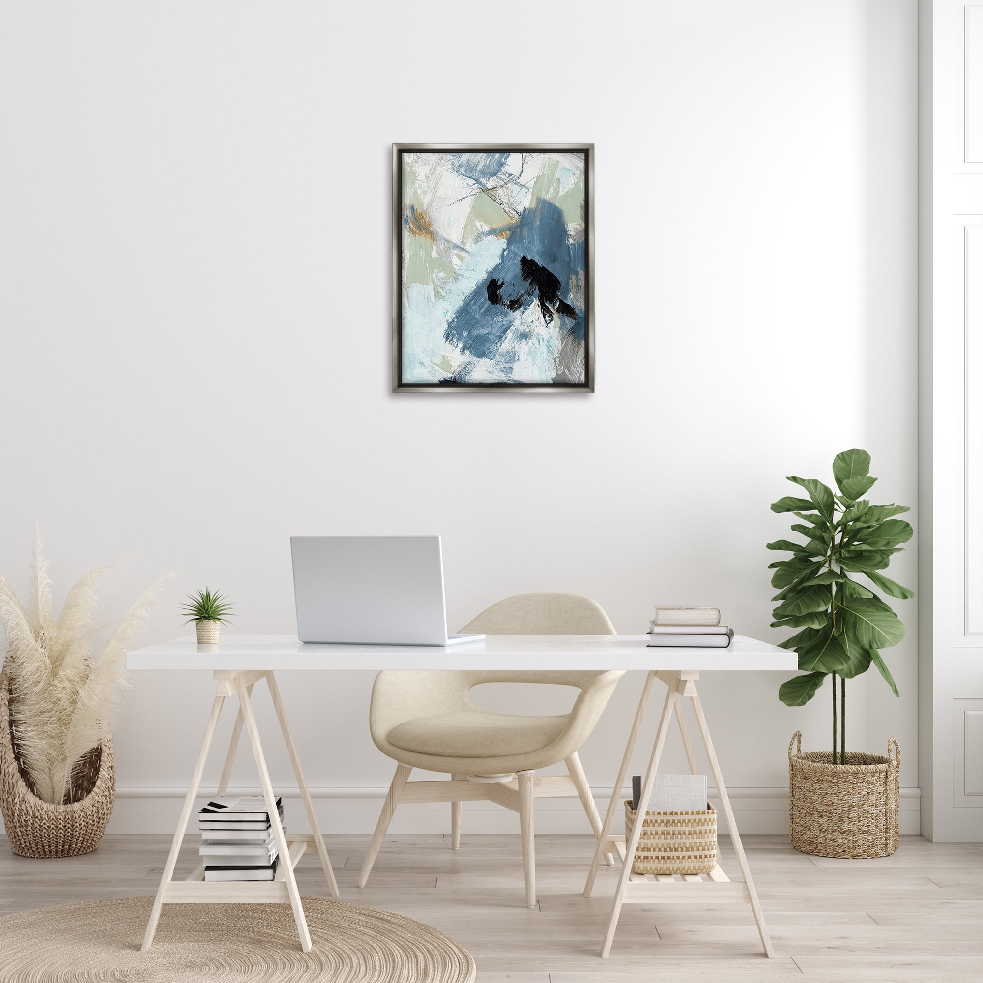 Stupell Industries Chaotic Brush Strokes Pattern Abstract Painting Gray Floater Framed Canvas Art Print Wall Art, 25 x 31