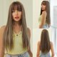 thumbnail image 1 of Peluca sintética larga y recta con flequillo para mujer, pelo falso suave y sedoso Natural, resistente al calor, color rubio, colorido, uso diario en fiestas, 1 of 4