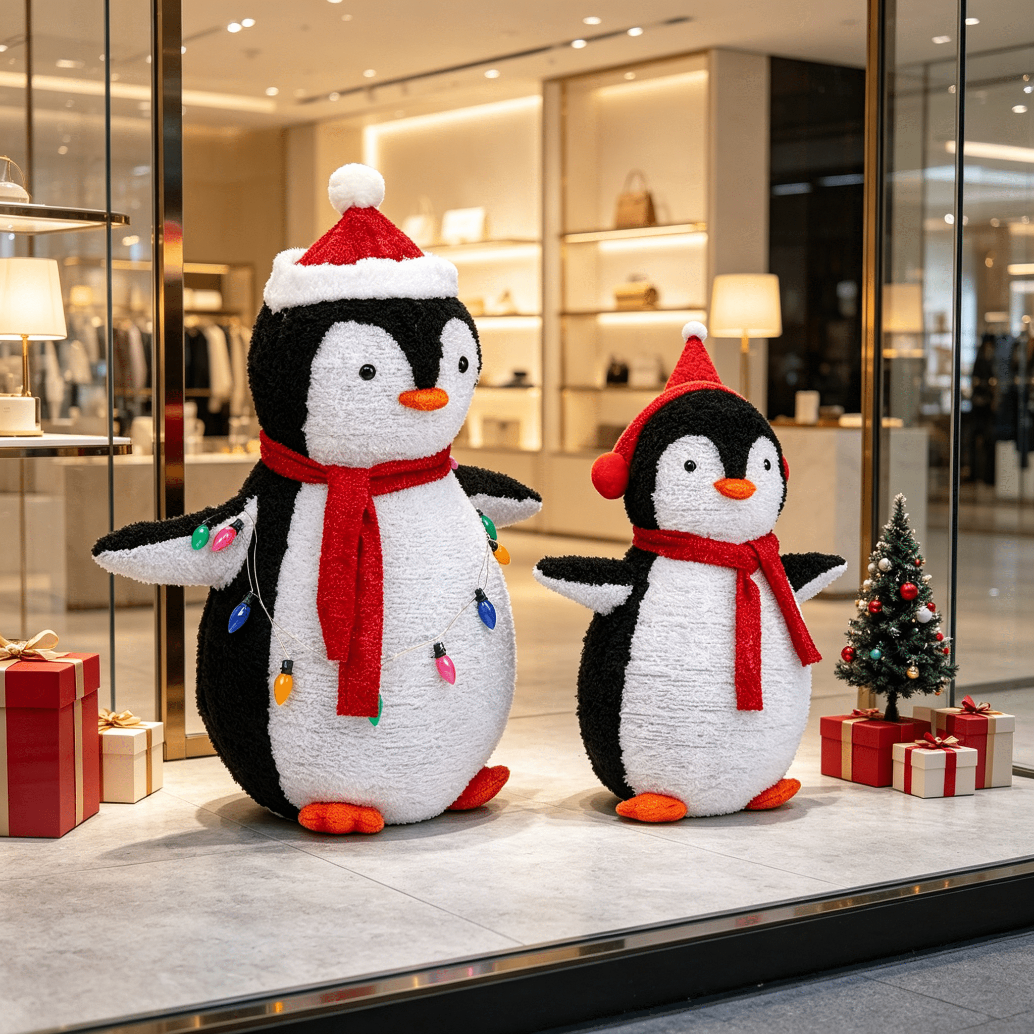 Astoutdoor 2-Piece Lighted Plush Penguin Christmas Yard Decorations, Pre-Lit Pull-Up Penguins with 150 Warm White LEDs, Multicolor Light String and Stakes