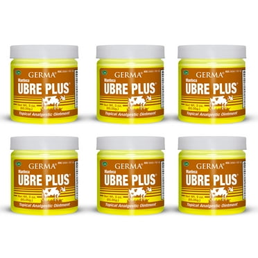 Germa Manteca Ubre Plus. Natural Topical Analgesic Ointment. Fast Relief For Minor Aches, Pains and Strains. Yellow. 3 oz. Pack of 6