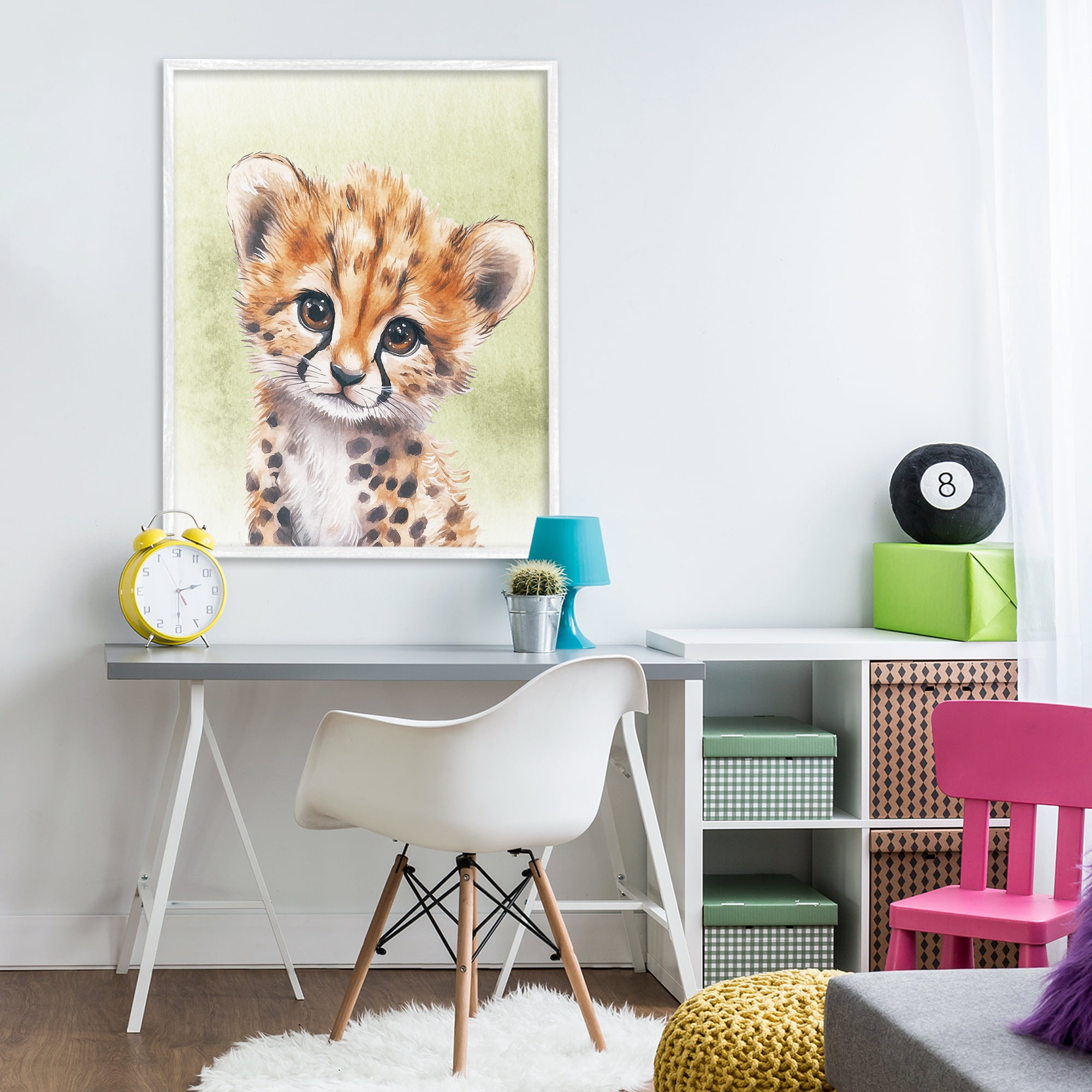 Stupell Industries Jungle Friends Baby Cheetah White Framed Giclee Art, design by Christine Simpson Art