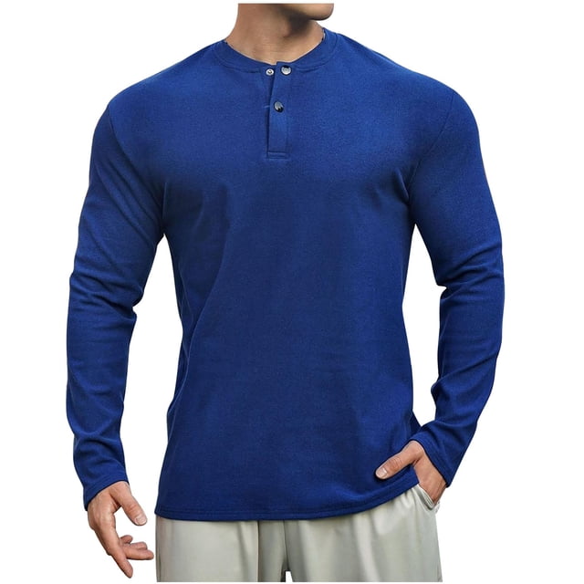 fatyb Mens Long Sleeve Thermal Tops Button Neck Casual T Shirts for Men Warm Solid Color Comfortable Tee