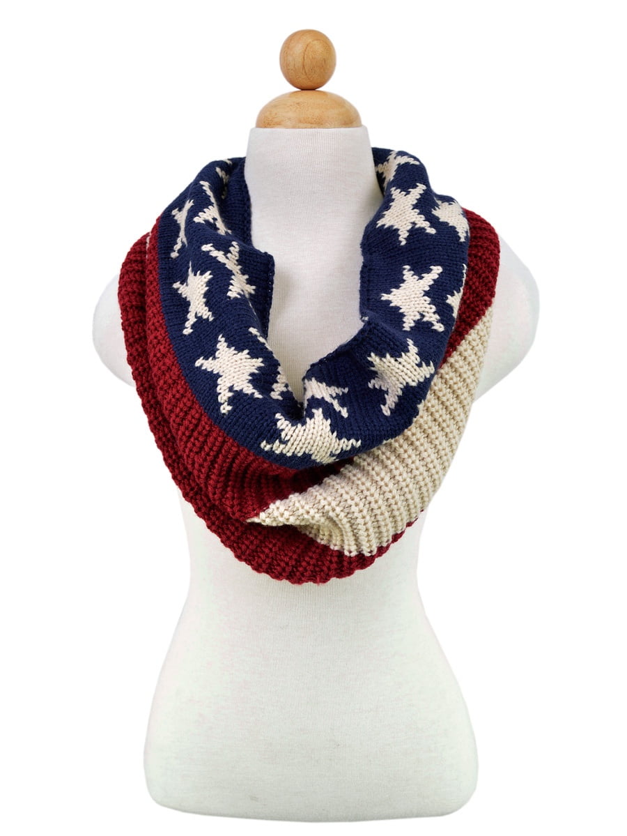 Multi Function Loop USA Flag Stars Stripes Chunky Knit Infinity Fashion Scarf 