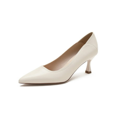 

Rotosw Womens Dress Pump Pointy Toe Work Shoes Kitten Pumps Non-Slip Slip On Mid Heels Business Lightweight Wedding Shoe Beige 4cm 5