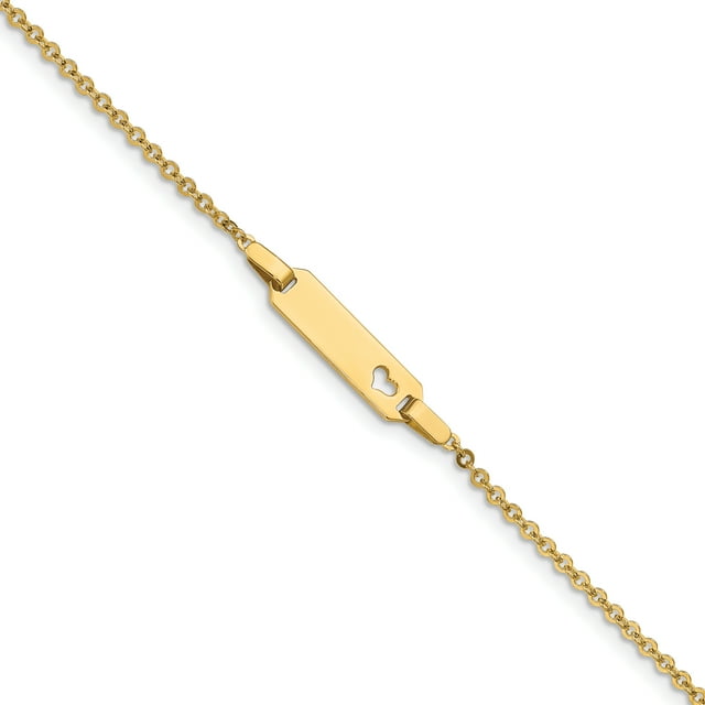 14k Yellow Gold Childrens Heart Name Bar Identification Id Bracelet