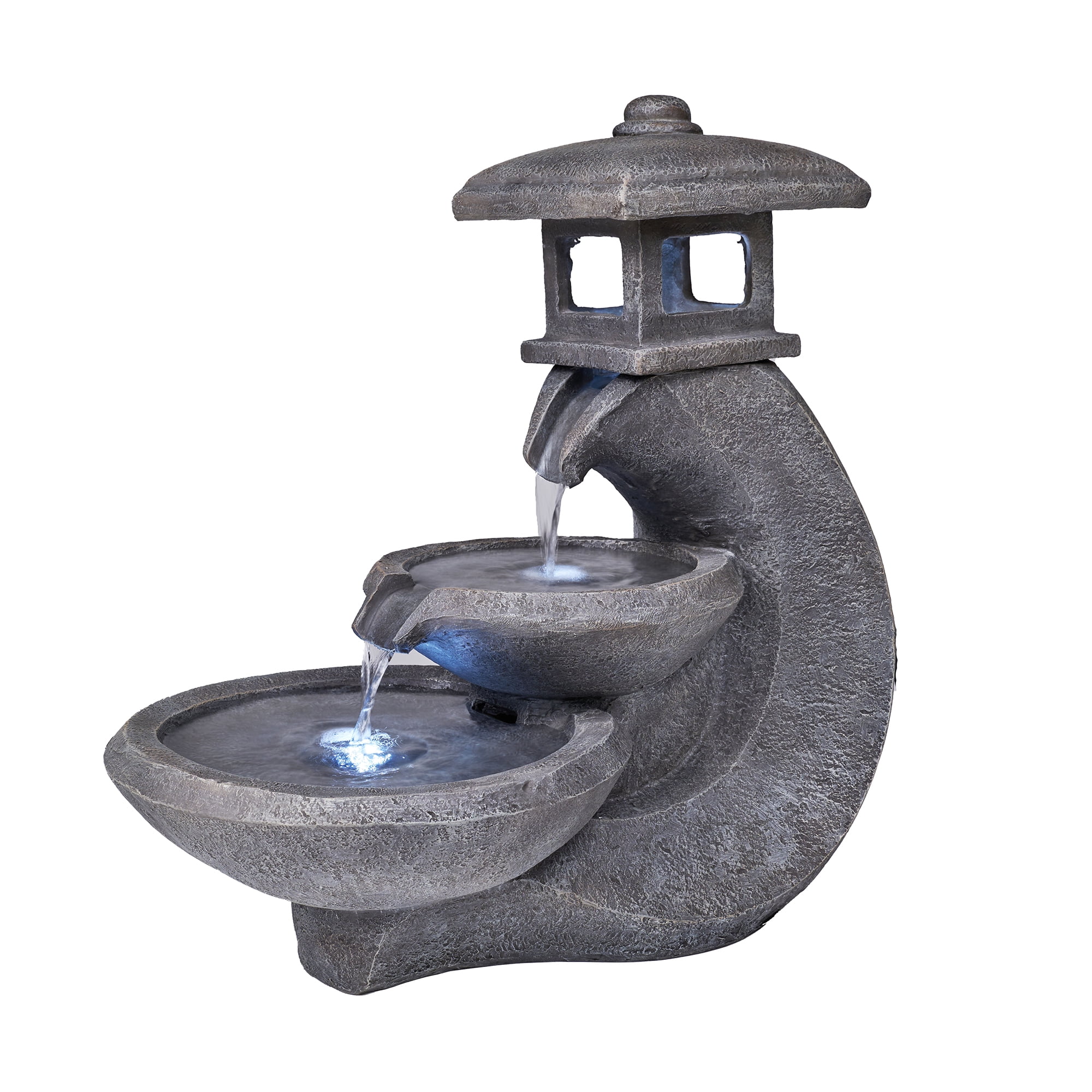 Pagoda Tiered Outdoor Fountain with 3 White LEDS