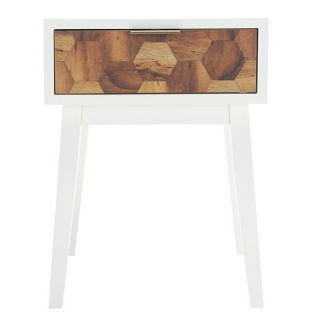 SAFAVIEH Nilo 1 Drawer Modern White/Brown Wood Storage End Table (18 in. W x 15 in. D x 24 in. H)