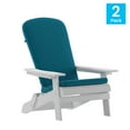 thumbnail image 3 of Flash Furniture Charlestown Set of 2 All-Weather Poly Resin Indoor/Outdoor Folding Adirondack Chairs in White with Teal Cushions for Deck, Porch, and Patio, 3 of 13