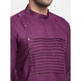 thumbnail image 2 of eloria Men's Traditional Solid Purple Pleated Cotton Blend Thread Work Kurta Pyjama set, 2 of 7